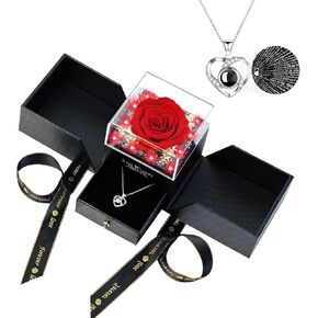 وردة محفوظة مع قلادة القلب - هدية روز الأبدية للنساء ، والهدايا الرومانسية للزوجة ، وصديقة ، وجدة ، وجدة ، وخطيب في عيد الميلاد ، والذكرى ، وعيد الأم ، عيد الميلاد in Kuwait