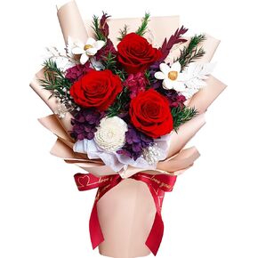 باقة الزهور المحفوظة في Fyfs ، الزهور الأبدية ، زهور عيد ميلاد Bbouquet الطازجة ، هدية زهور الورد الحقيقية المستخدمة في الذكرى ، عيد الأم ، عيد الحب (الأرجواني)
