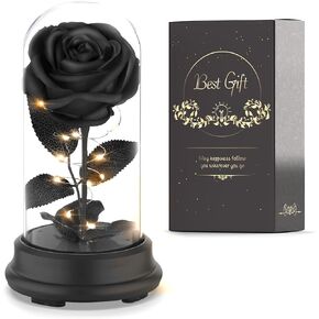 Forever Preserved Black Rose Birthday Gifts for Women,Eternal Flower Gifts for Mom,Wife,Grandma,Light Up Rose Flowers in A Dome,Black Flower Rose Presents for Birthday,Anniversary,Valentines in Saudi Arabia