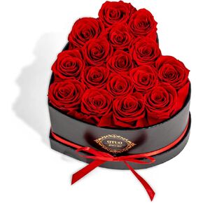 16 Preserved Roses in Heart-Shaped Box, Flowers for Delivery Prime Last up 2 Years, Real Forever Flowers for Wife, Girlfriend, Mother, Eternal Roses for Anniversary - Red