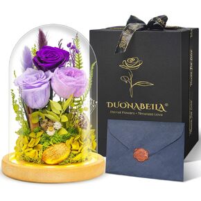 Preserved Flowers Gifts for Women Eternal Rose In Glass Dome Light Up Flower Real Rose Eternal Flowers for Decoration Long Lasting Forever Preserved Glitter Roses Unique Gift on All Occasions(Yellow)