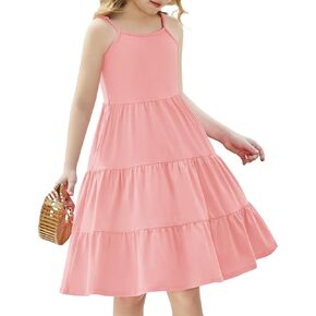 Arshiner Toddler Girl's Summer Sundress Boho Strap Casual Sleeveless Tiered Swing Cami Dresses with Pockets for 3-10 Years