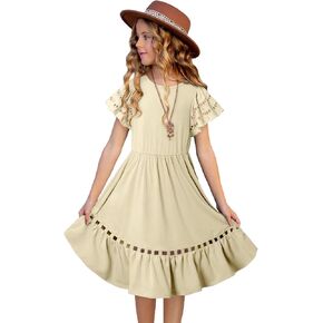 Blibean Tween Girls Aymbroidery Sleeve Dress Outfits Summer 6-15 Years