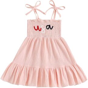 Kuriozud 4th of July Toddler Girl Outfit Fourth of July USA Spaghetti Strap Dress Kids Little Girl Independence Day Clothes