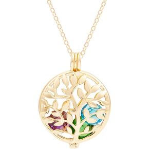 EVE'S ADDICTION Personalized Gold Tone Family Tree 4mm Birthstone Locket (16 inch chain) - Personalized Lockets for Mom - Birthstone Family Tree Pendant - Gifts for Mom