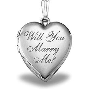 PicturesOnGold.com Sterling Silver Will You Marry Me Sweetheart Locket - 3/4 Inch X 3/4 Inch with Engraving