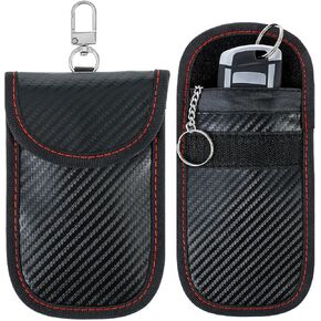 2 Pack Signal Blocking RFID Key Fob Protector Pouch, Anti-Theft Car Security Cage, Carbon Fiber Key Fob Protector (Black, Small+Medium)