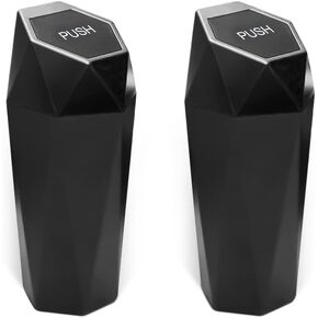 Car Trash Can with Lid, Mini Portable Auto Garbage Can, Small Leakproof Diamond Design Trash Dustbin, Waterproof Vehicle Rubbish Bins for Automotive Car, Home, Office, Kitchen, Bedroom (Black,1)