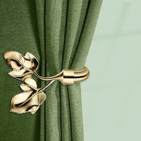 Leaf Shaped Curtain Holdbacks 2pcs, Handmade Metal Curtain Side Holders for Wall, Antique Brass Curtain Tieback Hook Pull Backs for Drapes Window Home Decoration