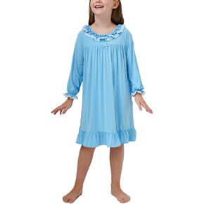 Bamboo Viscose Girls Nightgowns Toddler Long Sleeve Lace Casual Kids Pajama Dress for Girls in Kuwait