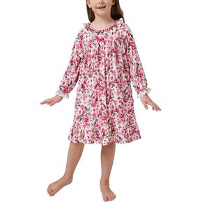 Bamboo Viscose Girls Nightgowns Toddler Long Sleeve Lace Casual Kids Pajama Dress for Girls