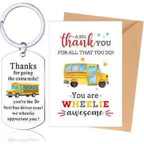 Sureio 2 PCS School Bus Driver Gifts مجموعة مفاتيح مفتاح تقدير سائق الحافلة مع بطاقة الشكر ومغلفه على هدية التقاعد في نهاية العام