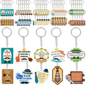 55Pcs Fathers Day Bible Verse Keychain Gifts Bulk: Father’s Acrylic Key Ring Christian Gift for Church Members from Kids, Wife, Son Christmas Birthday Gift for Dad or Husband