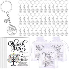 36-Piece Team Appreciation Gift Set - Tree Keychains with Heart Charm, Thank You Cards & Organza Bags - Bulk Employee Thank You Gifts for Coworkers, Staff, Volunteers, Teachers, Nurses