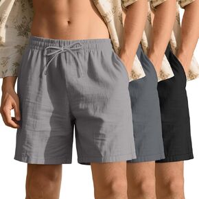 شورت شورت قطن القطن Neer 3 Pack للرجال مرنة الخصر الصيفي شورت شاطئ غير رسمي مع جيوب
