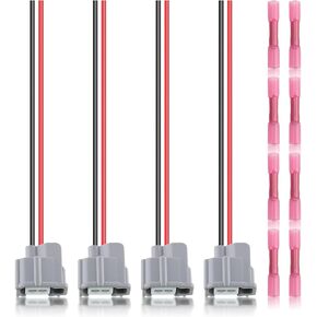 4Pcs 2 Pin Fuel Injector Connector Pigtail Wiring Harness with 8Pcs Butt Terminals Compatible with Toyota Camry Compatible with Corolla Compatible with Lexus ES300h 23209-31050 23209-28080