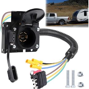 7 Way Trailer Plug 7 Pin to 4 Pin Trailer Adapter 7 Pin Trailer Connector, Vehicle-Side 4 Flat to Trailer-Side 7 Blade and 4 Pin Dual-Output Connector with Mounting Bracket for RV Truck