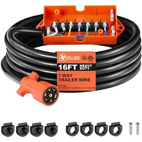 7 Way Trailer Plug Cord Wiring Harness with Junction Box,Heavy Duty Waterproof Double Prongs Connector, Light & Brake Control 7 Inline Trailer Cable for RV Standard (8ft) in Kuwait