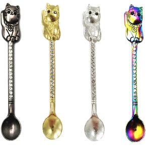 Mini cat Spoon Keychain Pendant Necklace, Mini Spoon Teaspoon with crystal Pendant Key Ring for Filling Vials，Home Supplies.