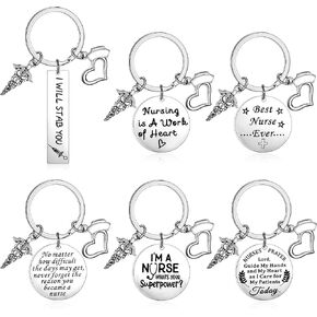 Hicarer 6 Pcs Cna Gifts for Women Men Cna Week Keychains Nurse Appreciation Gifts for Nursing Medical Doctor Rn Practitioners(Round Style)
