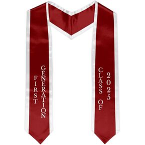 First Generation Graduation Stole 72'' Class of 2025 Graduation Sash for Graduation Gift (White&Red)