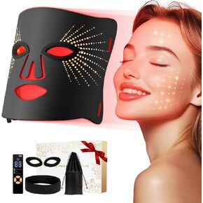 Red Light Therapy for Face-LED Face Mask Light Therapy with 3 Gears,2500mAh Battery,Remote Control,Infrared Red Light Therapy Mask for Home Working Travel Yoga Sleep