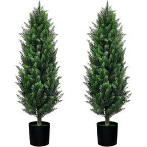 Artificial Cedar Topiary Trees 4.35 FT UV-Protected Evergreen Fake Potted Pine Cypress for Outdoors Home Front Porch Decor