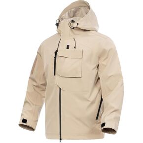 Men's Waterproof Tactical Jacket Lightweight Hooded Rain Jackets Raincoat Stain Resistant Breathable Outdoor Shell