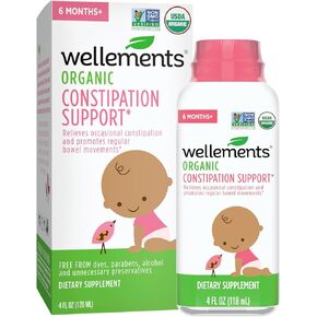 Wellements Organic Constipation Support | Safe and Gentle Organic Constipation Relief for Infants, Babies and Toddlers | No Harsh Laxatives | USDA Certified Organic | 4 Fl Oz. 6 Months +