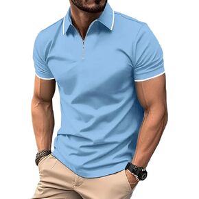 Zity Mens Quarter Zip Polo قمصان غير رسمية الكلاسيكية القصيرة القصيرة ذات الأكمام القصيرة.