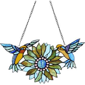 Capulina Mothers Day Sunflower Hummingbirds Gifts Stained Glass Window Hangings, Suncatchers Stunning Handicrafts Flower Birds Lovers Gifts for Home Decor