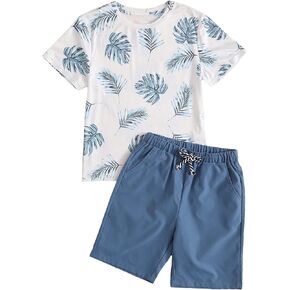 SHENHE Boy's 2 Piece Outfits Hawaii Vacation Paisley Print Short Sleeve T Shirt and Shorts Set