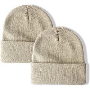 PFFY 2 PCS Beanie for Men Women Unisex Knit Cuffed Plain Winter Beanies Hats Skull Cap