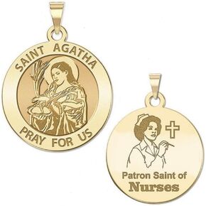 PicturesOnGold.com Saint Agatha Nurse Religious Medal - 3/4 Inch Size of a Nickel -Solid 14K Yellow Gold