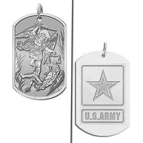 Picturesongold.com Saint Michael Doubledside Medal Dogtag الميدالية الدينية - 2/3 بوصة × 1 بوصة - الفضة الاسترليني