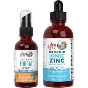 MaryRuth Organics Throat Spray & Zinc Drops | USDA Organic, Clean Label Project Verified® | Vitamins for Throat Relief, Immunity & Overall Health | Vegan, Gluten Free, Non-GMO