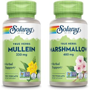 Solaray Mullein Leaf 330 Mg و Marshmallow Root 480 Mg - حزمة العافية - الأعشاب عالية في الألياف القابلة للذوبان الصمغية للدعم المهدئ - نباتي ، غير محلي ، معمل ، ضمان لمدة 60 يومًا ، 200/100 Vegcaps