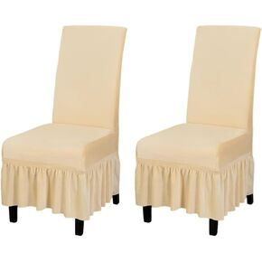 NILUOH Velvet Chair Covers with Skirt Stretchy Dining Room Chair Covers Parsons Chair Slipcovers, Universal Fit Non-Slip Furniture Protector Cover for Home, Kitchen, Banquet (2PCS, Silver Gray)