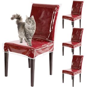 Plastic Chair Covers for Dining Chairs, 4 Pack W/21 x D/18 Inch Clear Thick Waterproof Dining Room Chair Covers Protectors Anti-Scratches Seat Covers No Dust, Dirt, Spill, Pet Hair and Claws
