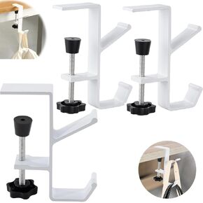 2in1 Desk Mount Bag Holder Hook Clamp,On Backpack Hanger Portable Desk Mount Headphones Holder for Reduce Desk Clutter Table Desk Table Hanging Storage Holders Fireplace Garland Mantle(3PACK White)