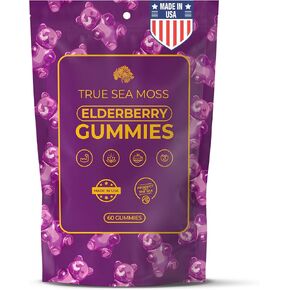 Sea Moss Elderberry Gummies for Adults & Kids - Magnesium, Burdock Root & Bladderwrack – Supports Immune, Boost Energy, Skin & Hair Health, Detox – Made in USA - 60 Vegan Gummies