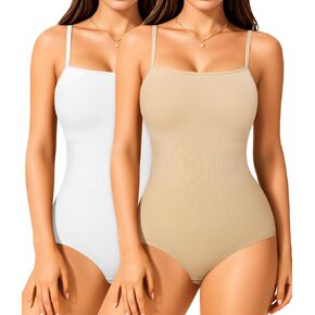 Irisnaya 2-Pack Shapewear Bodysuits for Women Tummy Control - Square Neck Body Suit Cami Body Shaper Going out Tops