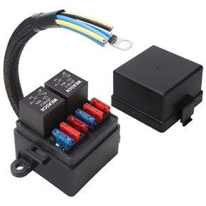 12V Pre-Wired Fuse Relay Box, 2 Relays and 6 ATC/ATO Blade Fuses, 4-Pin 80A Relay Block and Kit, for Cars Truck Marine Boat Jeep