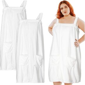 Tigeen 2 Pcs Plus Size Towel Wrap for Women Bath Wrap Towel Dress Terry Cloth Spa Robe with Straps Adjustable Closure