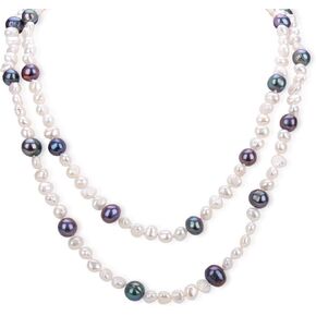 6-7mm White Black Pearl Necklace for Women Freshwater Cultured Baroque Handmade Pearls Strand Necklace for Pearl Jewelry