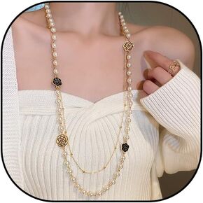 Long Pearl Necklace for Women - 2 Pack 80cm & 100cm Simulated Pearls Jewelry Set, Double Layer Adjustable Fake Pearls with Gold Plated Chain, Elegant Bridal Party Evening Dress Necklace