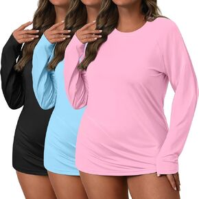 3 Pack Women's Plus Size Rash Guard Shirts Long Sleeve Swim Tops Sun Protection Quick Dry Loose Crew Neck Swimsuits