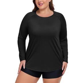 نساء زائد الحجم قميص سباحة طويلة الأكمام الطفح الجلدي UV حماية القمصان الشمس UPF 50+ سرعان in Kuwait