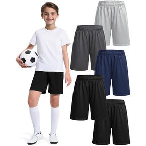 5 Pack Boys Basketball Shorts Kids Youth Athletic Short Boy Quick Dry Sport Clothes with Pockets Size 7-14 Years in Kuwait