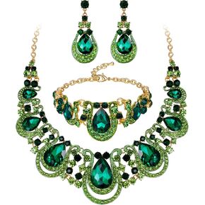 Brilove Women's Teardrop Crystal Detting Detting Cluster Hollow Dangle Earrings Bracelet Bib Jeweller